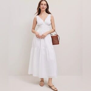 Ann Taylor White Bohemian Coastal Romantic Smocked 100% Cotton Maxi Dress size8P
